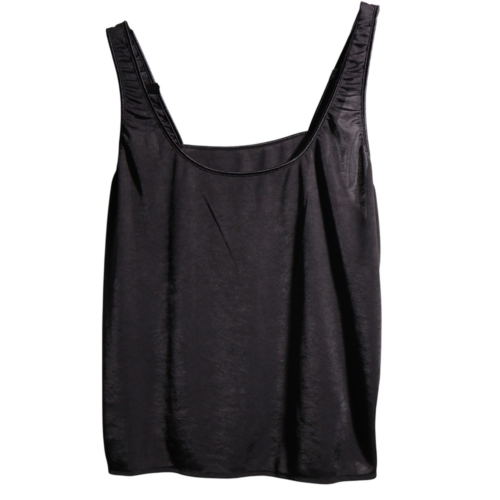 VTG Vassarette Black Satin Camisole Tank Top Womens L Layering Basic Minimalist